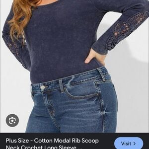 Torrid Cotton Modal Rib Scoop Neck Crochet Long Sleeve NWT